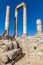 A close up of the front columns of the Temple of Hercules in the citadel in Amman, Jordan