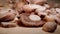 Close-up of frozen mushrooms falling on the table. Frozen products