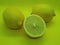 Close-up of fruit, juicy, fresh, healthy lemon on an isolated abstract yellow background