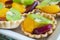 Close up of fruit tarts, bakery break