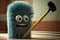 close-up of funny character toilet brush, with its bristles and handle visible