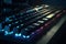 Close up of gamer\\\'s keyboard with LED backlighting, AI Generative