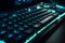 Close-up of gamer\\\'s keyboard with LED backlighting, AI Generative