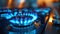 A close up of a gas stove with blue flames coming out, AI