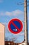 Close-up of German traffic sign - no parking here - red and blue