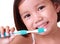 Close up of a girl brushing her teeth