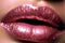 Close up of a girls lips with lipstick and glitter. Generative AI