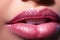 Close up of a girls lips with lipstick and glitter. Generative AI