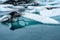 Close up of glacial ice floating in the Jokulsarlon Glacial Lagoon, Iceland