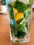 Close-up of a glass with mojito on the table