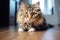 A close up glimpse of an adorable pet cat with fluffy fur in a home environment