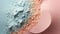 The close up of a glossy metal surface in blush pink, powder blue, and mint green colors in pastel style with a soft