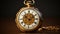 Close-up of a Gold Analog Pocket Watch with a Clock Face and Minute Hand generated by AI tool