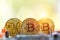 Close up of gold bitcoin.