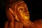 Close up gold reclining Buddha statue hall of cape in Phang-Nga Thailand