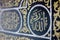 Close up golden arabic islamic calligraphy in black silk cloth kiswah cover of holy kaaba`s door