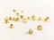 Close up golden of brass eyelet shooting in white background