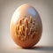 Close-up of a golden egg with detailed bacteria, representing kitchen hygiene importance. Salmonella Enteritidis. Virus, bacteria