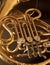 Close up of a golden french horn