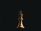 Close up the golden king chess piece standing alone on dark background. Leader, influencer, lonely, commander, strong.