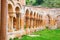 Close up of gothic ruined cloister of Monastery