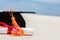 Close up Graduation cap and certificated on the beach