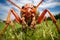 Close-up of a grasshopper on the green grass