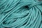 Close up of green blue turquoise rope used for fishing or sailing, Norway