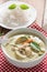 Close up, Green curry chicken with thai rice vermicelli , Thai c