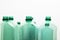 Close up of green plastic water bottles. Household recycling