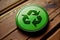 Close up green recycle symbol button. Generative AI, Generative, AI