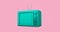 Close up green retro television isolated pink background.