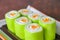 Close up green roll cake
