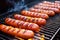 close-up of grilled hot dogs on a barbecue