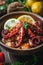 Close-up Grilled Octopus and Shrimp. Generative AI