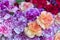 Close-up of a group of bouquets of beautiful carnations of incredible colors.