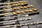 Close-up of a group of drill bits for drilling holes