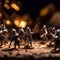 A close up of a group of figurines of knights. Generative AI image.