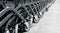 Close-up group of shopping cart wheels. selective focus.