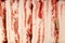 Close up group of strip fresh raw bacon