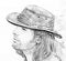 Close-up guy portrait in cowboy hat. Style safari. Fashion illustration.