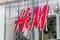 Close-up of H&M logo. H & M Hennes & Mauritz AB is a Swedish multinational retail-clothing company