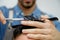 Close-up of the hairdresser cutting the client`s hair