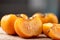 Close up of half and slice persimmon fruit