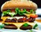 Close-up of Hamburger with Cheese, Tomato, and Lettuce - AI generated