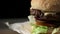Close-up of hamburger rotating.