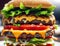 Close-up of Hamburgers with Cheese and Vegetables - AI generated