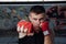 Close-up of hand of boxer ready for a fight.Strong arms and clenched fists