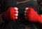 Close-up of hand boxer wrist wraps before fight