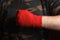 Close-up of hand boxer wrist wraps before fight